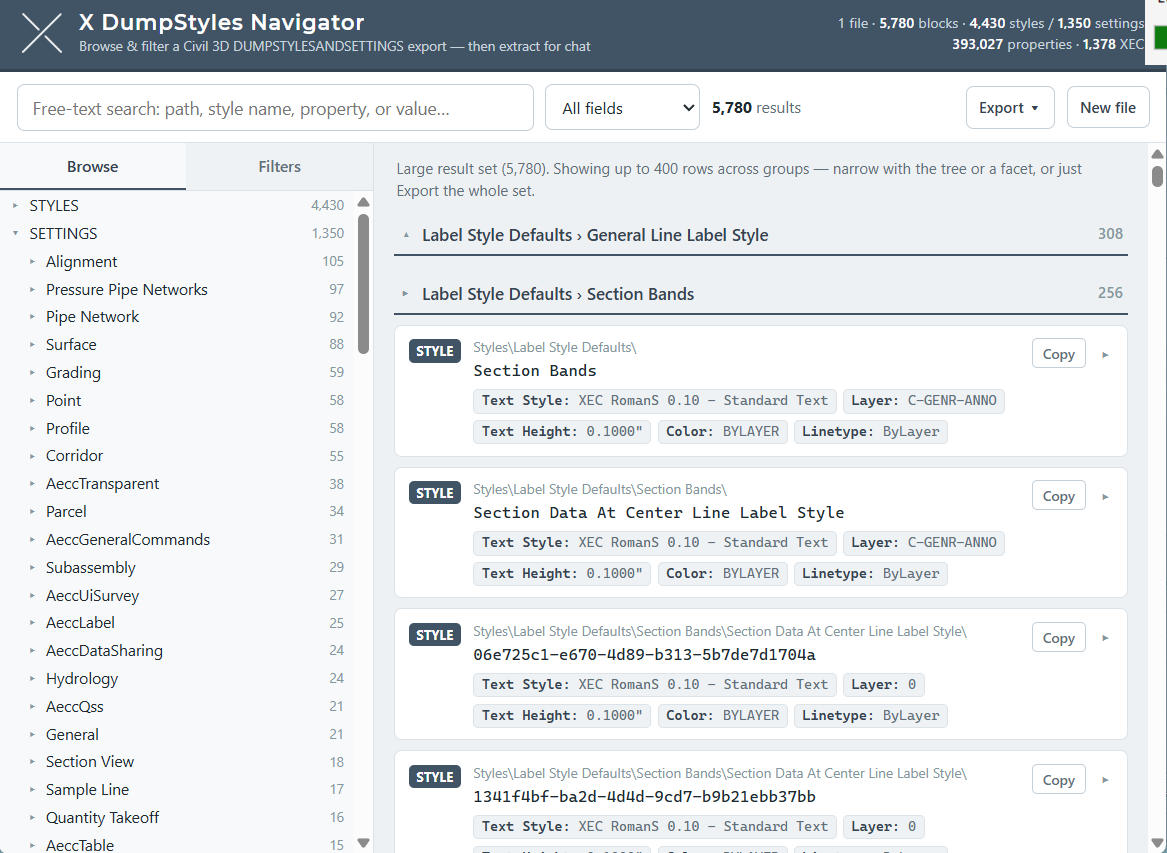 DUMPSTYLES Navigator screenshot