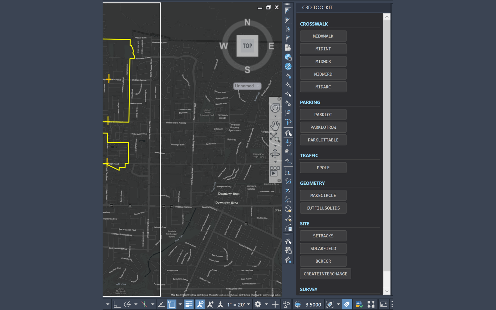 Civil 3D Command Palette interface